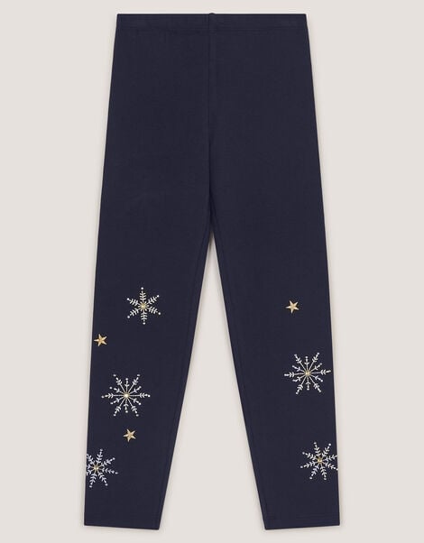 Embroidered Snowflake Leggings, Blue (NAVY), large
