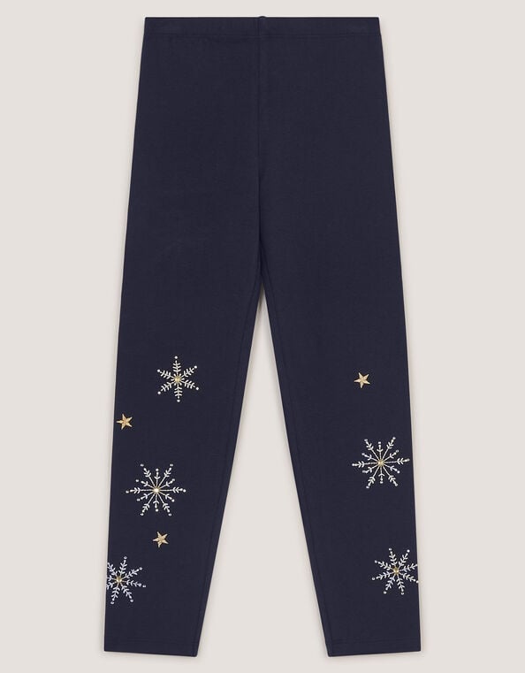 Embroidered Snowflake Leggings, Blue (NAVY), large