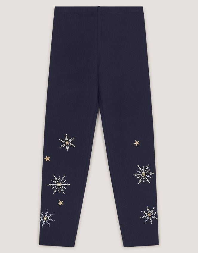 Embroidered Snowflake Leggings, Blue (NAVY), large
