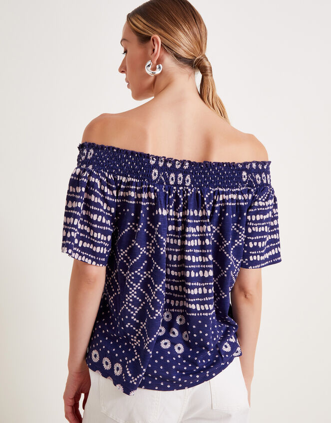 Cindy Print Bardot Top, Blue (BLUE), large