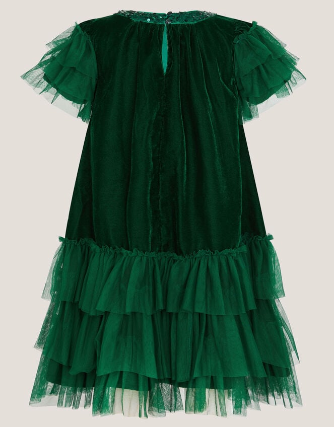 Alexandra Velvet Ruffle Party Dress, Green (GREEN), large