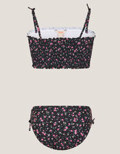 Ditsy Floral Smocked Bikini Set, Black (BLACK), large