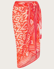 Ikat Print Sarong, Orange (ORANGE), large