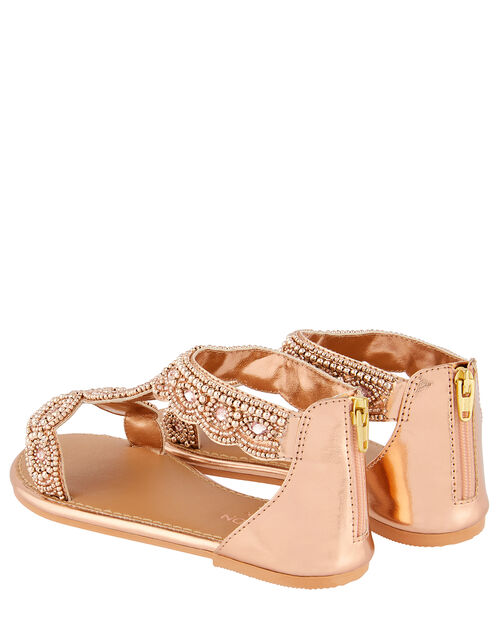 Embellished Metallic Sandals, Gold (ROSE GOLD), large