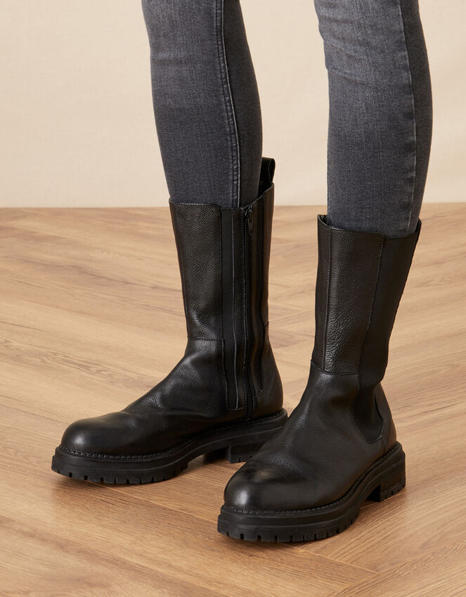 Saphira Stomper Leather Boots Black