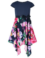 Floral Hanky Hem Dress, Blue (NAVY), large