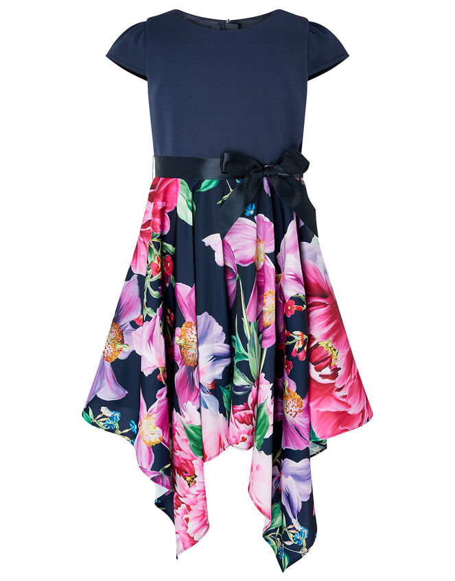 Floral Hanky Hem Dress, Blue (NAVY), large