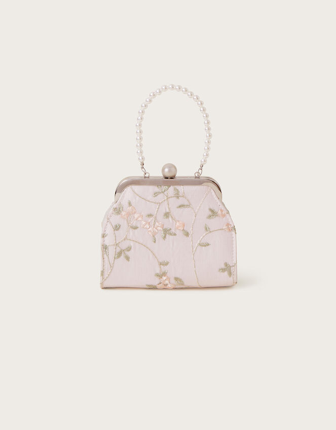 Blossom Embroidered Pearl Handle Bag, , large