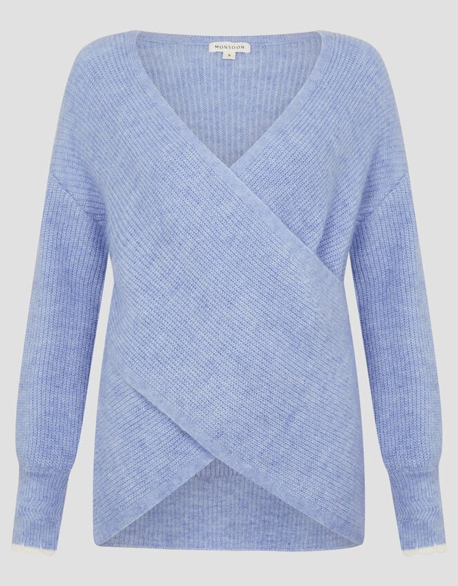 Raylee Wrap Ribbed Jumper, Blue (PALE BLUE), large