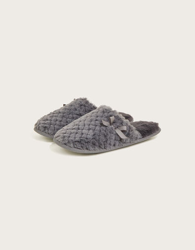 Faux Fur Textured Mule Slippers Grey, Grey (CHARCOAL), large