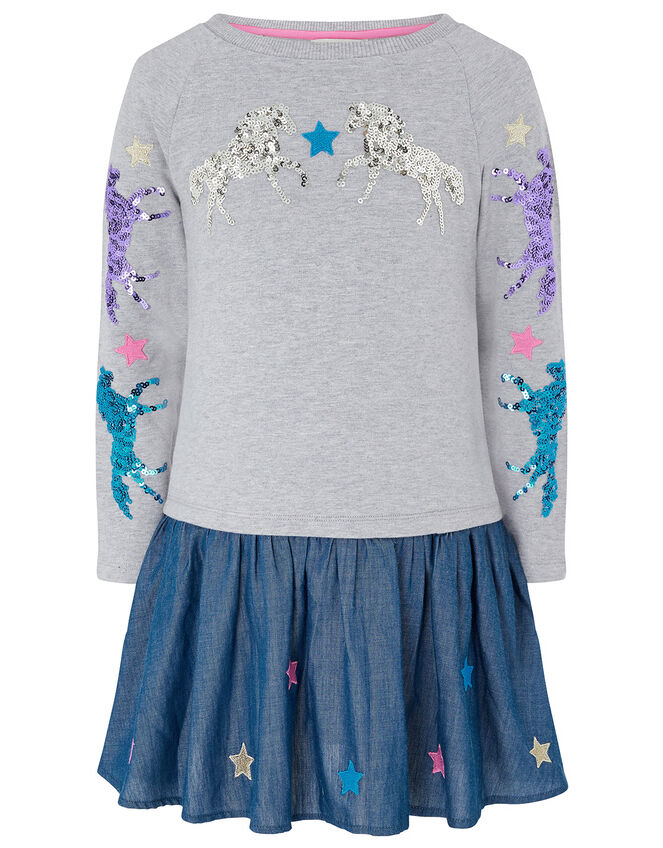Sequin Horse 2-in-1 Dress, Grey (GREY), large