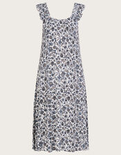 Printed Frill Cami Trapeze Midi Dress, Blue (BLUE), large