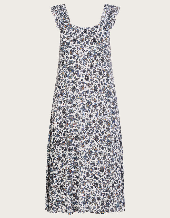 Printed Frill Cami Trapeze Midi Dress, Blue (BLUE), large