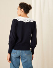 Bella Broderie Collar Jumper, Blue (NAVY), large