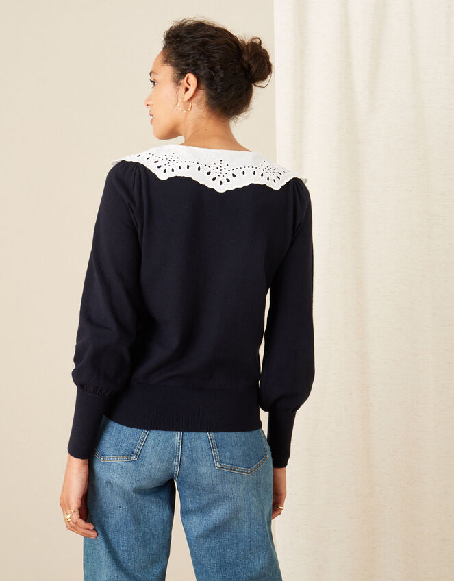 Bella Broderie Collar Jumper, Blue (NAVY), large