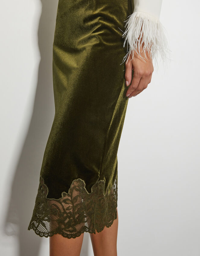 Andi Velvet Lace Pencil Skirt, Green (OLIVE), large