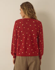 Fee Foil Bow Knit Cardigan, Red (BURGUNDY), large