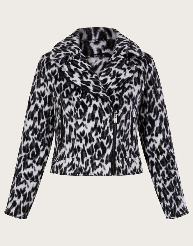 Annie Animal Print Biker Jacket, Gray (GREY), large