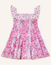 Baby Aztec Shirred Frill Dress , Pink (PINK), large