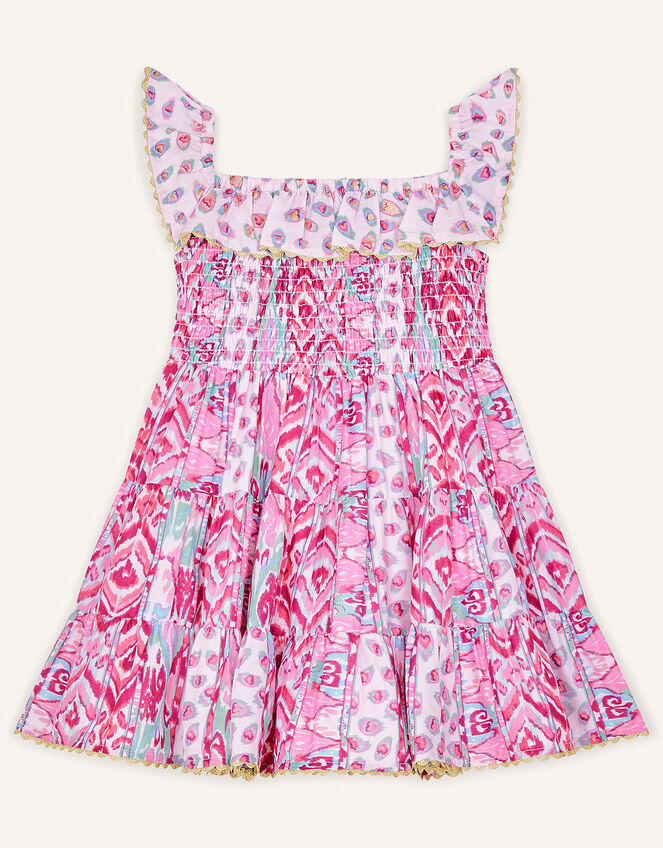 Baby Aztec Shirred Frill Dress , Pink (PINK), large