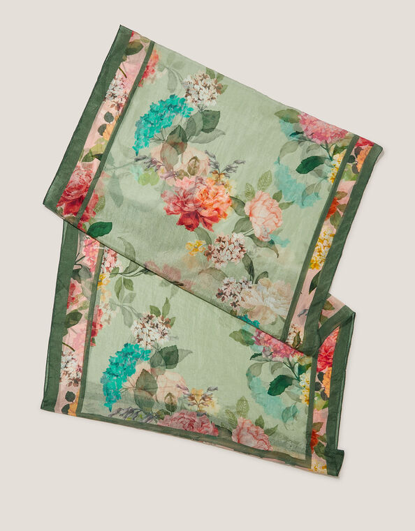 Elinora Floral Print Silk Scarf, , large