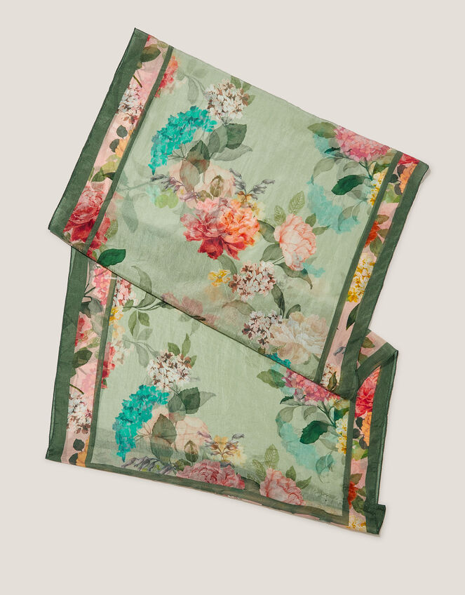 Elinora Floral Print Silk Scarf, , large