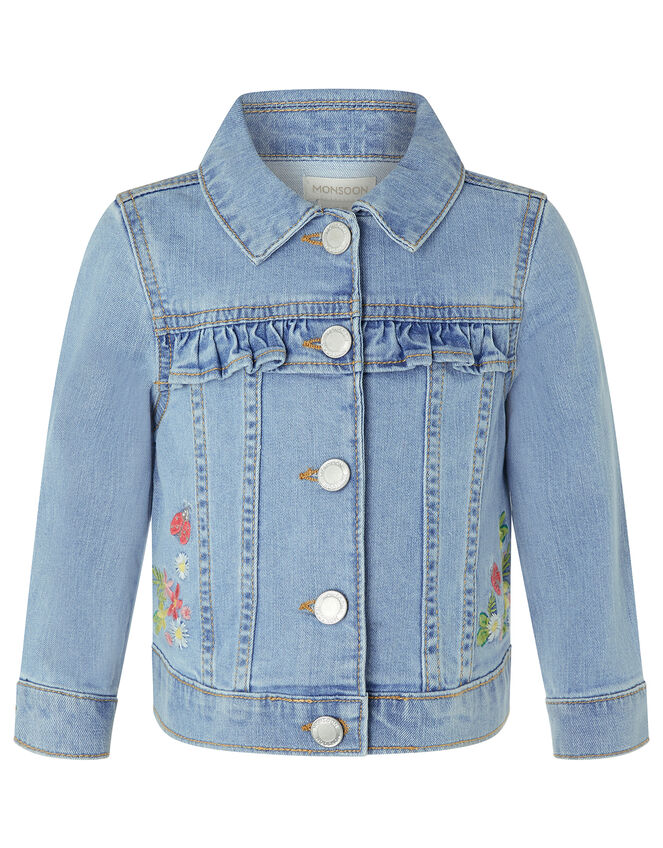 Baby Freya Denim Jacket with Floral Embroidery, Blue (BLUE), large