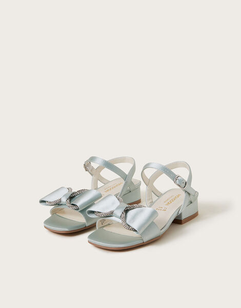 Diamante Bow Satin Sandals, Green (GREEN), large