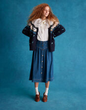 Tamsin Button Denim Midi Skirt , Blue (MID AUTHENTIC BLUE), large