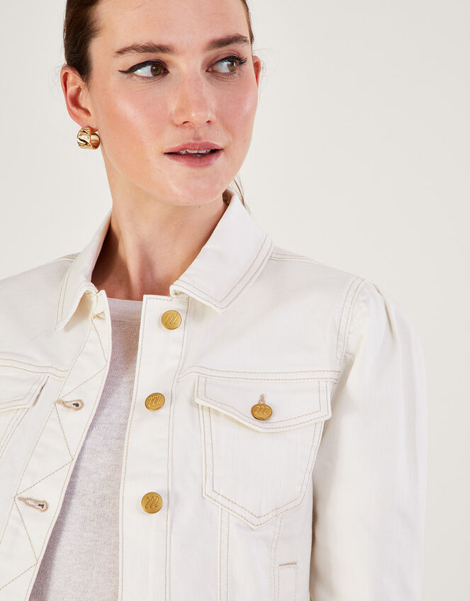 Puff Sleeve Denim Jacket with Sustainable Cotton Natural | Casualwear ...