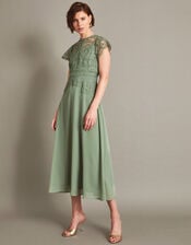 Monica Lace Midi Dress, Green (OLIVE), large