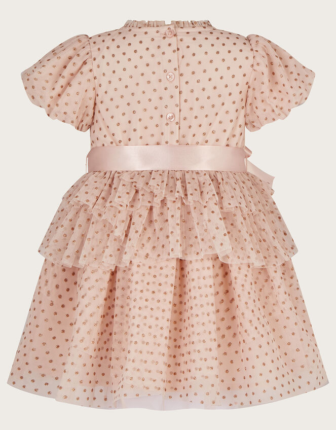 Baby Glitter Spot Woven Ruffle Dress, Nude (NUDE), large