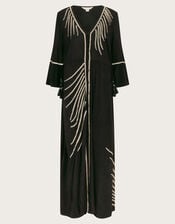 Cali Embroidered Leaf Kaftan Dress, Black (BLACK), large