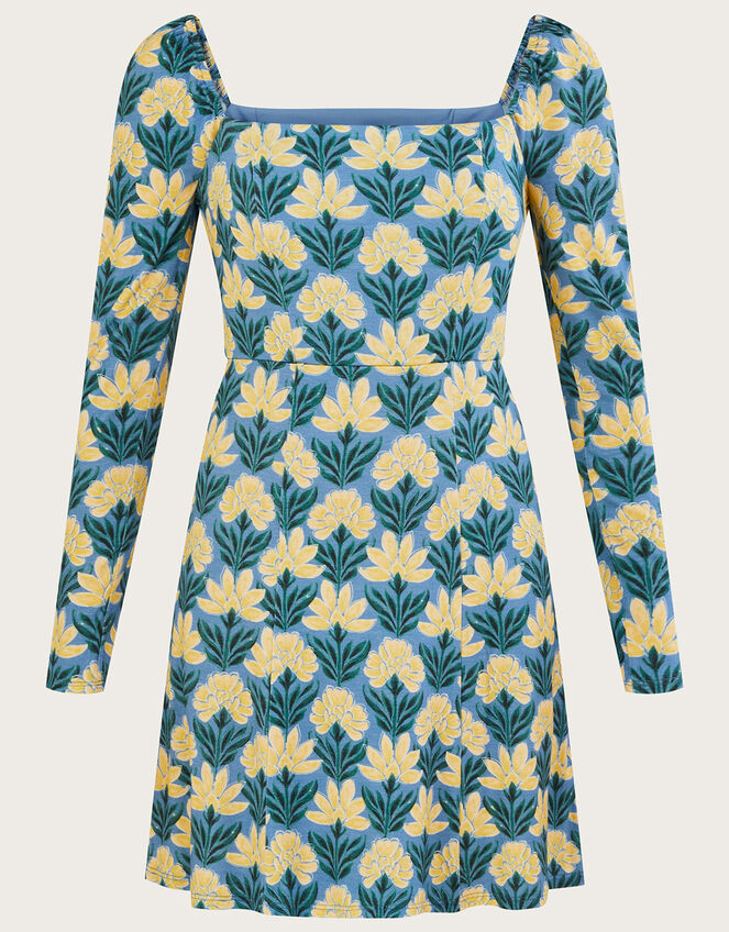 Heritage Floral Square Neck Jersey Dress, Blue (BLUE), large