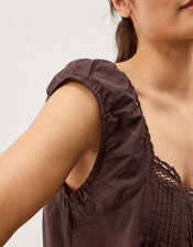 Olivia Lace Trim Top, Brown (BROWN), large