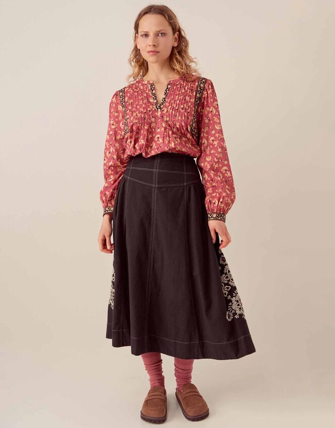 East Darney Pintuck Floral Blouse, Red (BERRY), large