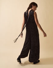 Clemence Gigi Velvet Burnout Palazzo Jumpsuit, Black (BLACK), large
