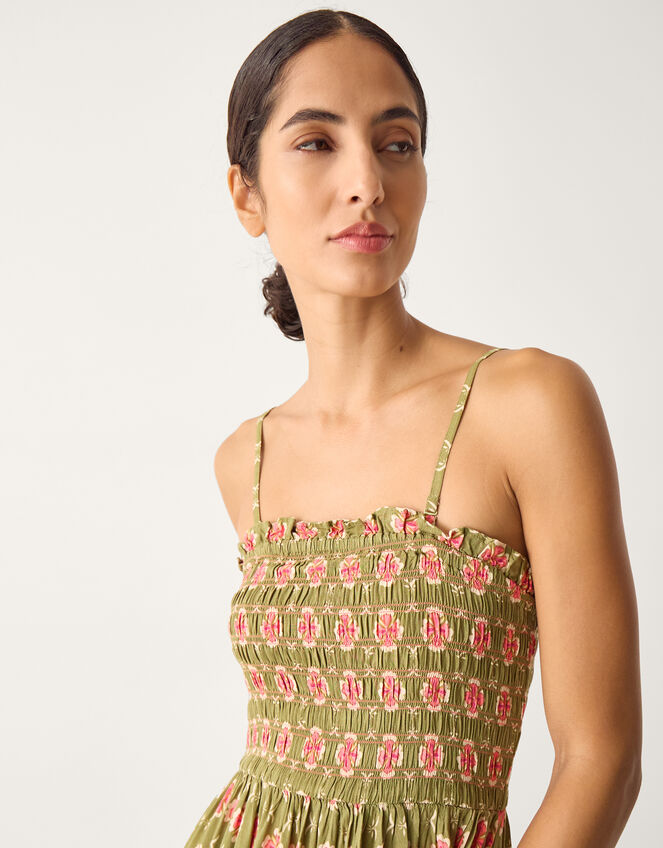 Maddie Floral Print Bandeau Midi Dress, Green (KHAKI), large