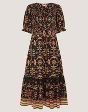 Thalia Palm Print Jersey Midi Dress, Black (BLACK), large