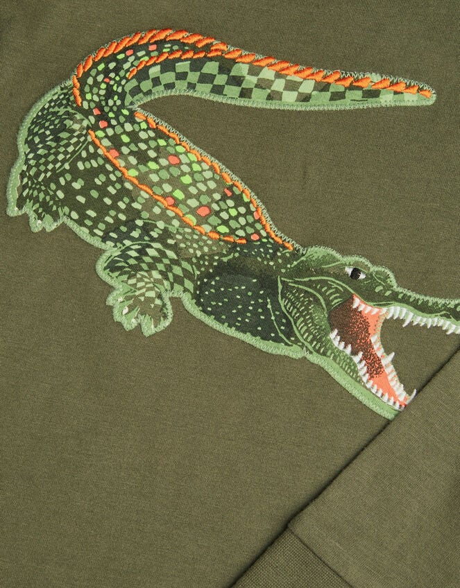 Crocodile Print Long Sleeve Top, Green (KHAKI), large