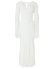 Evelina Bridal Fluted Sleeve Embellished Dress, Ivory (IVORY), large