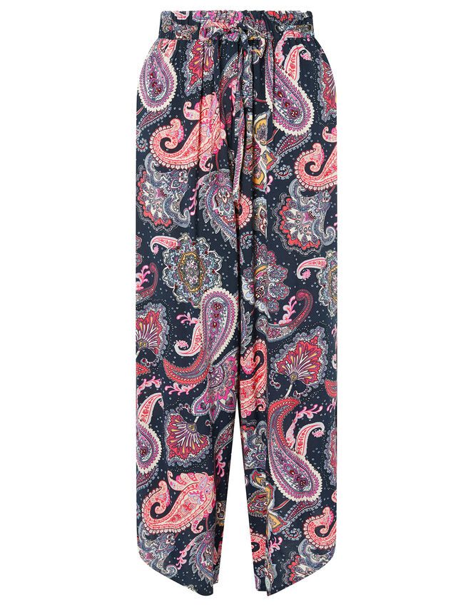 Paisley Cropped Trousers in LENZING™ ECOVERO™, Blue (NAVY), large