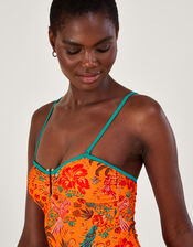 Palm Print Swimsuit in Recycled Polyester, Orange (ORANGE), large