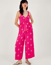 Embroidered Motif Wide Trousers, Pink (PINK), large