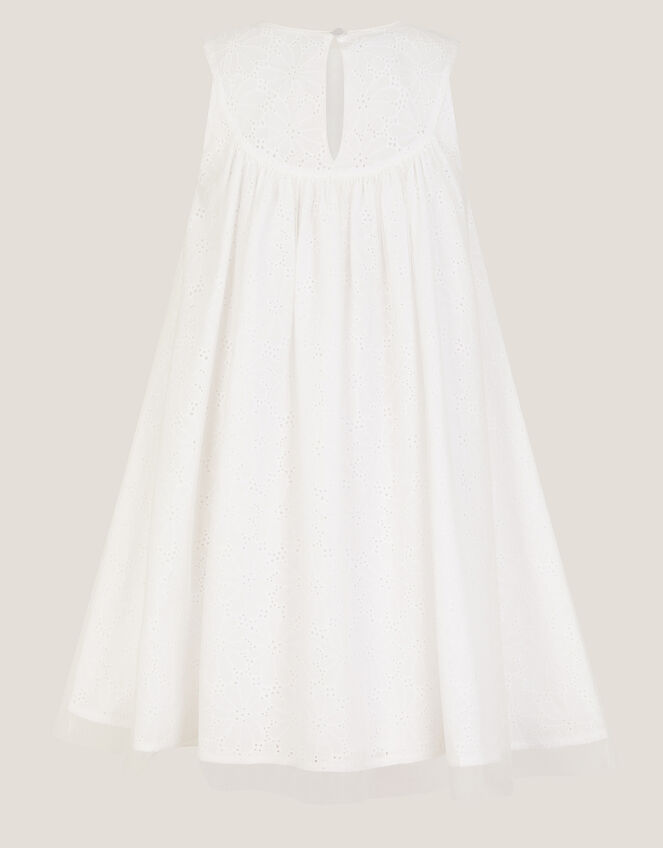 Aria Sleeveless Floral Broderie Dress, Ivory (IVORY), large