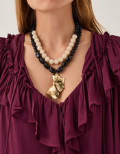 Layered Bead Floral Pendant Necklace, , large