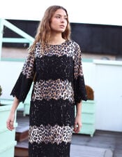 Crās Elina Leopard Print Lace Midi Dress, Leopard (LEOPARD), large