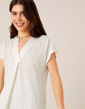 Split T-Shirt in Pure Linen, Ivory (IVORY), large