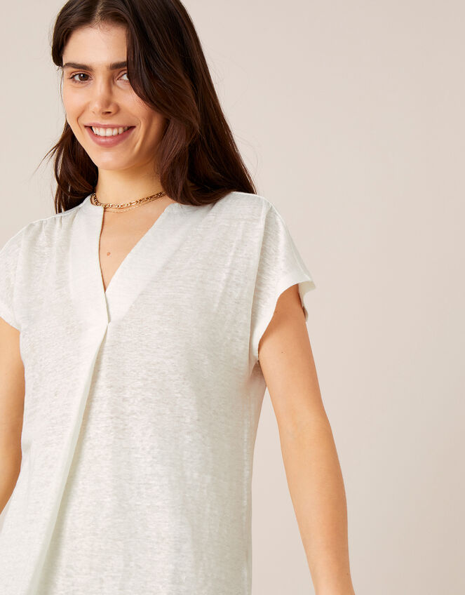 Split T-Shirt in Pure Linen, Ivory (IVORY), large