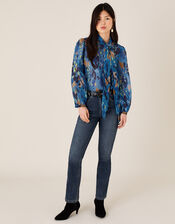 Anita Animal Print Pussybow Blouse, Blue (BLUE), large